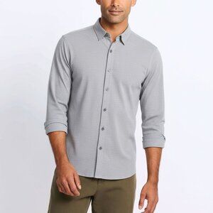 01.Algo Mens Gridtech Commuter Performance Dress Shirt XL Light Gray Long Sleeve